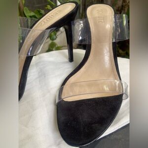 Schutz Ariella Black and Clear Heels